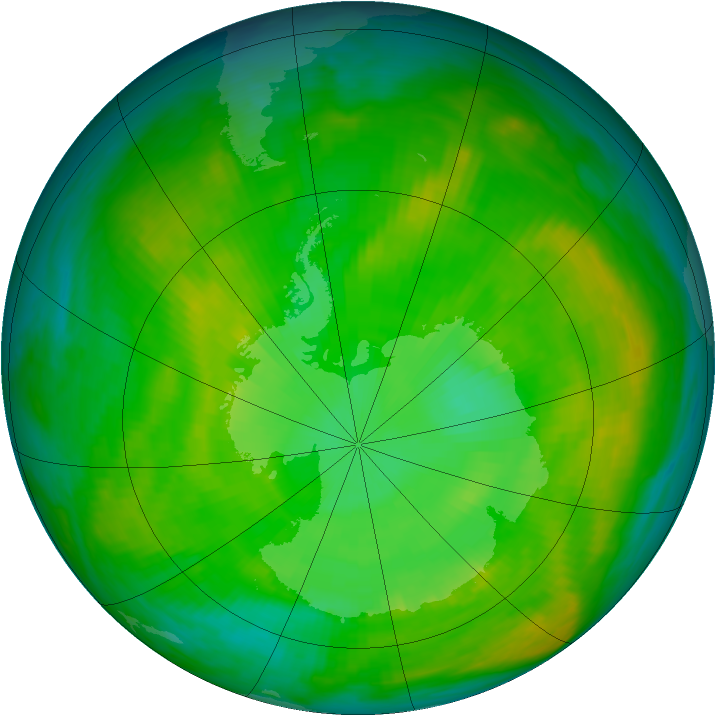 Antarctic ozone map for 28 December 1980